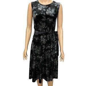 Charter Club Velvet Midi Dress Large Petite Floral Fit And Flare Party Classic